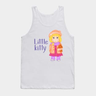 Baby cat girl in hat and spring clothes with a toy. Spring print Tank Top